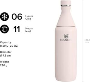 All Day Slim Soğuk Su Şişesi Termosu, 0.60 Litre, Pembe Kuvars (Rose Quartz)