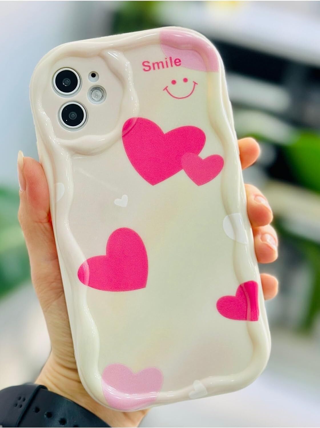 Iphone 11 ile Uyumlu Dalgalı Smile Kalp Tasarımlı Baskılı Esnek Silikon Kılıf