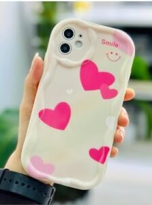 Iphone 11 ile Uyumlu Dalgalı Smile Kalp Tasarımlı Baskılı Esnek Silikon Kılıf