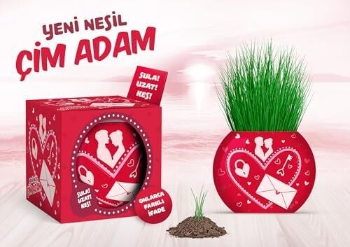 Aşk Temalı Xl Çim Adam - 6'lı Bitki Yetiştirme Seti – Romantik ve Eğlenceli Bir Hediye