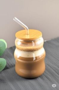 Bambu Kapaklı Cam Pipetli 450 ml Borosilikat Bardak