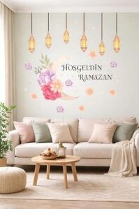 Sticker Hoş Geldin Ramazan Dekorlu Ahşap Kapı Süsü, Ramazan Süsleri, Ramazan Tavan Süsü Ramazan Dekorasyon