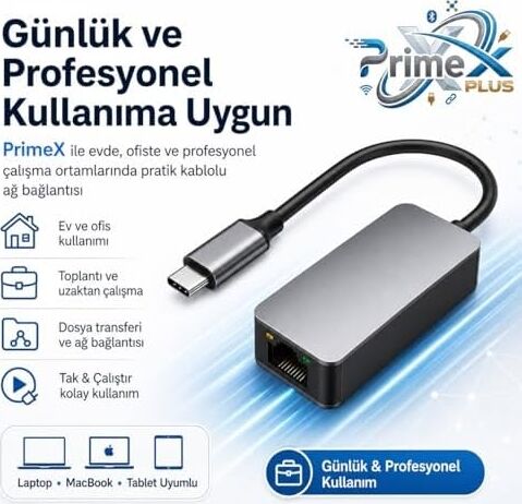 PX-4752 Type C To Gigabit Ethernet, Type C To RJ45 10/100/1000/2500MBPS Gigabit Internet Çevirici, Typec To Ethernet Dönüştürücü Adaptör