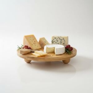 Bambu Top Ayaklı Yuvarlak Sunumluk – 25CM Çap Seçenekli Doğal Ahşap Servis Tabağı | Peynir, Meze, Kek Standı, Kahvaltı ve Charcuterie Board | Yükseltilmiş Masaüstü Tepsi (25 Cm)