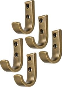 Metal Duvar Askısı, J Tipi, 5X3X1.8 Cm, Montaj Vidaları Dahil, 5 Adet, Renk Seçenekleri (Antik Sarı)