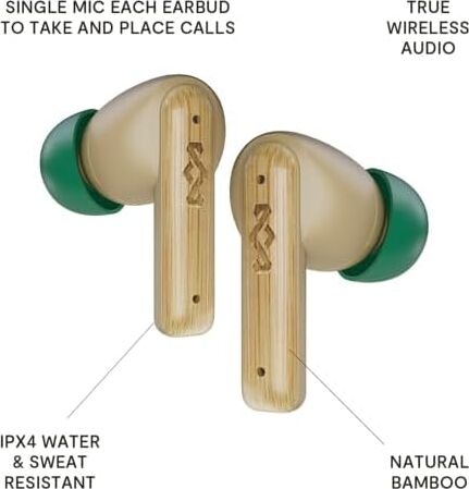 Marley Little Bird True Wireless Bluetooth Kulaklıklar Dahili Mikrofonlu Ipx4, Kulak Içi Kulaklıklarda 24 Saat Çalma Süresi, Usb-C Hızlı Şarjlı Kulaklık Kılıfı, Krem