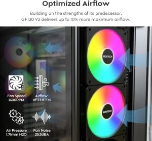 GF120 V2 Argb Pwm 120MM Kasa Fanı – 3’lü Set, Yüksek Hava Akışı, Hidrolik Rulman, Sessiz Performans, Canlı Argb Aydınlatma, 6×6 Fan Hub Dahil, Siyah