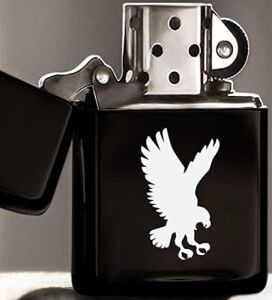 Kartal Tasarımlı Siyah Benzinli Metal Çakmak