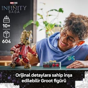 Yağmacı Tulumlu Groot 76341-10 Yaş ve Üzeri Çocuklar Için 3 Minifigürü, 2 Mermi Atıcı, 4 Eklemli Dokunaç ve 2 Askı Içeren Yaratıcı Oyuncak Yapım Seti, Hediye Fikri (604 Parça)