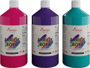 Mor, Fuşya, Turkuaz Akrilik Boya 3'lü Set 3X1000 gr