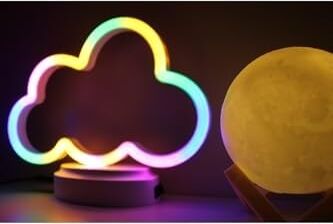 Işık KASABASI(106) Neon Bulut ve 3D LED Sarı Küre Gece Lambası Sarı