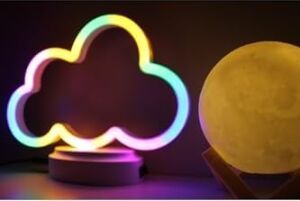 Işık KASABASI(106) Neon Bulut ve 3D LED Sarı Küre Gece Lambası Sarı