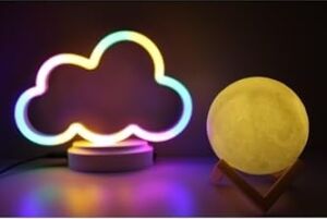 Işık KASABASI(106) Neon Bulut ve 3D LED Sarı Küre Gece Lambası Sarı