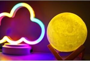 Işık KASABASI(106) Neon Bulut ve 3D LED Sarı Küre Gece Lambası Sarı