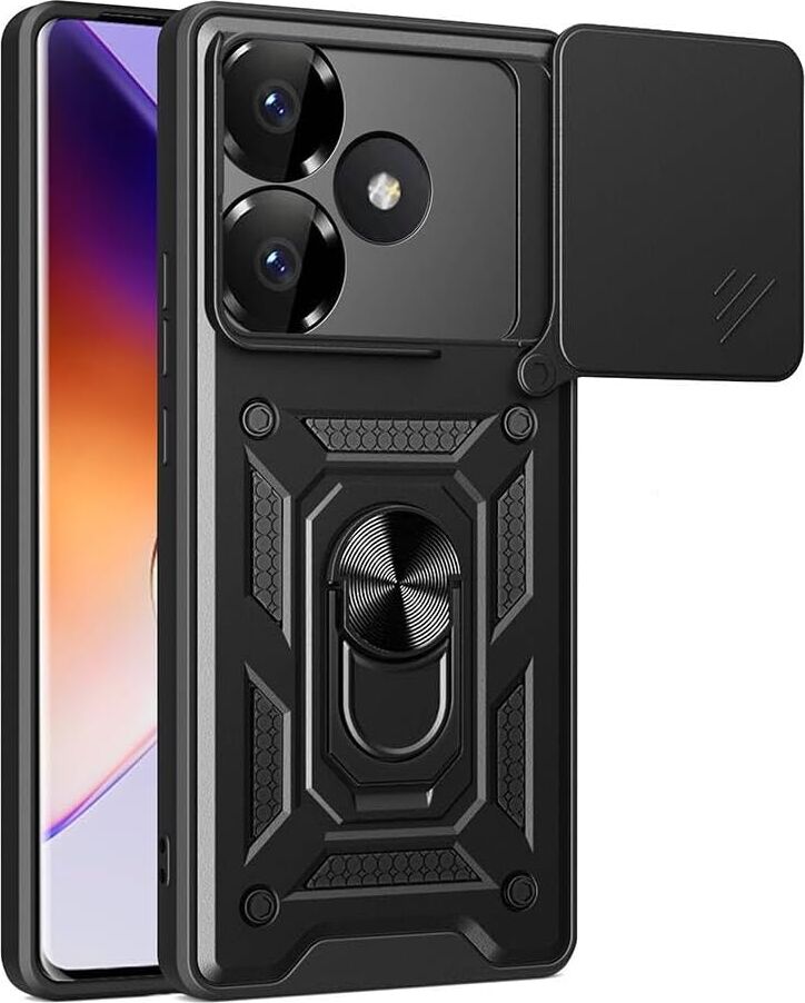 Xiaomi ile Uyumlu Poco F6 Kılıf Magnetik Standlı Kamera Korumalı Zore Sürgülü Vega Kapak Siyah