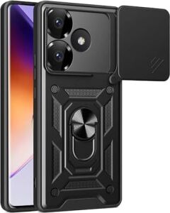 Xiaomi ile Uyumlu Poco F6 Kılıf Magnetik Standlı Kamera Korumalı Zore Sürgülü Vega Kapak Siyah