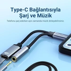 Type-C To 3.5mm Kulaklık ve Type-C Şarj Dönüştürücü Adaptör