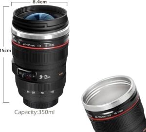 Senon Objektif Kupa Lens Kupa Kahve ve Çay Için Termos Kupa Fotoğraf Tutkunları Için Dekoratif Hediyelik 350 ml (Cam Kapak)
