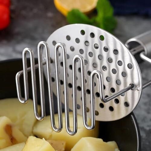 Paslanmaz Çelik Yaylı Patates Ezici - 24,5 cm Patates Presi | Ergonomik Saplı Sebze Ezme Aleti | Manuel Püre Yapıcı |