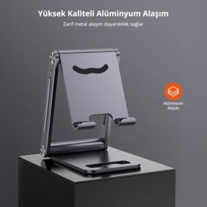 Alüminyum Katlanabilir Metal Masaüstü Telefon Tutucu Standı Uzay Grisi