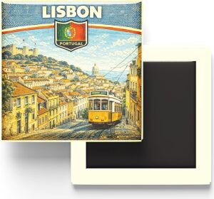 Portekiz Lizbon Şehri Temalı Vintage Buzdolap Magneti – 9x9 cm