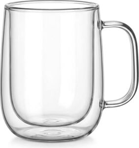 Borosilikat Cam Bardak, 250 ml Geniş Kapasite, Isıya Dayanıklı Yapı, Çift Cidarlı Yalıtım, Makinede Yıkanabilir, Ev Ofis Restoran Için Kullanıma Uygun Kulplu Kahve Espresso Sunum Bardağı