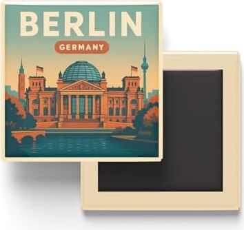Berlin Almanya - Reichstag Binası - Baskılı Buzdolap Magneti Kare 9x9 cm