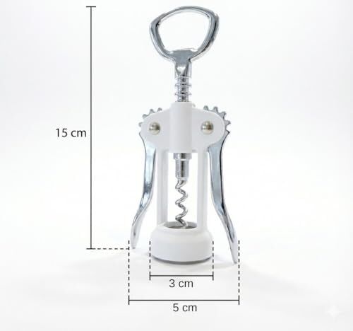 Beyaz Kanatlı Tirbuşon Şarap Açacağı – Paslanmaz Çelik Vidalı, Ergonomik Kollu, Klasik Şişe Açacağı – 15 cm