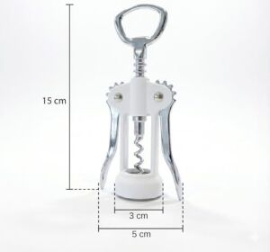 Beyaz Kanatlı Tirbuşon Şarap Açacağı – Paslanmaz Çelik Vidalı, Ergonomik Kollu, Klasik Şişe Açacağı – 15 cm
