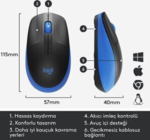 M191 Büyük Boy Kablosuz Mouse - Mavi