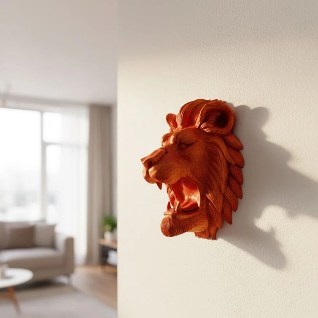 Özel Tasarım 3D Aslan Figürü Duvar Süsü Dekoratif Heykel 20X21 cm
