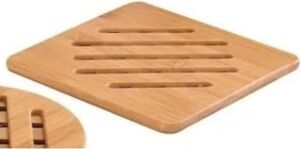 Bambu Nihale, Kare Şekilli, Çizgili Tasarım, Ahşap Malzeme, Tencere Tava Altlığı, 17 Cm, Nemli Bezle Silinebilir