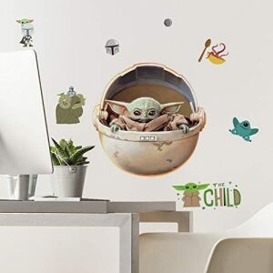 RMK4655SCS Duvar Çıkartması, Motif: Mandalorian The Child Boyanmış, Yapıştırılabilir, Yeşil/kahverengi/gri
