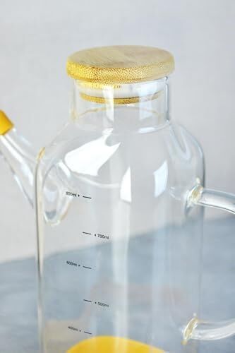 800 ml Bambu Kapaklı Borosilikat Cam Kare Yağlık