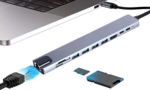 Type C Hub, 10 In 1 4 Adet 3.0 USB Çoklayıcı,4k HDMI Bağlantısı,sd Tf Kart OKUYUCU,RJ45 Ethernet,2 Adet USB C Pc Bağlantı Girişli Adaptörü Macbook ile Uyumlu ZR795
