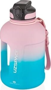 Uzspace 1700ML Çift Renk Pipetli Taşıma Askılı Kulplu Softtouch Motivasyon Su Matarası (Pembe-Mavi)