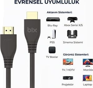 PHD03 8K@60Hz Ultra Yüksek Hızlı HDMI & Ethernet Kablosu, 48GBPS Veri Aktarım Hızı, HDMI 2.1, Hdr, Earc, 3D Ready Teknolojisi, Bilgisayar Monitörü, UHD Tv, Ps5, Ps4 Uyumlu 3 Metre Kablo