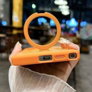 iPhone 14 Pro Max ile Uyumlu Mat Transparan Phaqntomring Magsafe Destekli Standlı Kılıf, Kamera Lens Hediyeli Darbe Emici Şık Tasarım Black