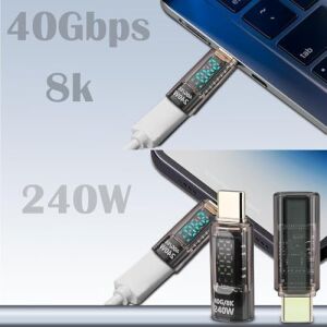 Usb-C Güç Ölçer LED Ekranlı Adaptör 240W Pd 3.1 Hızlı Şarj 40GBPS Veri 8k Video Destekli Type-C Erkek Dişi Dönüştürücü Voltaj Akım Watt Test Cihazı Tak Çalıştır Kompakt Tasarım | ZR1141