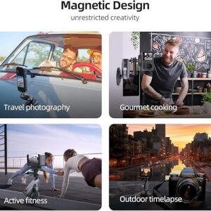 Telesın Manyetik Aksiyon Kamera Tutucu 360° Döner Çift Bilyalı Başlık Metal Montaj Aparatı Güçlü Mıknatıslı Araç Dışı Çekim Vlog Video Kayıt Sabitleyici 1/4 Adaptörlü, CMM-001