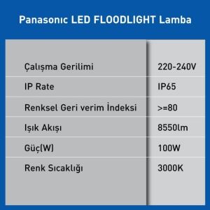 LED Projektör, Sıcak Beyaz Işık 100W 8550LM 3000K