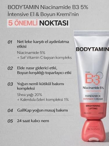 Bodytamin Niacinamide B3%5 Intensive El ve Boyun Kremi Masaj Başlık Aydınlatıcı Sıkılaştırıcı 60 ml