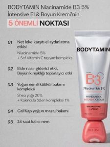 Bodytamin Niacinamide B3%5 Intensive El ve Boyun Kremi Masaj Başlık Aydınlatıcı Sıkılaştırıcı 60 ml