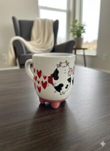 Inek Kupa 07 El Yapımı 3D Krem Parlak Kupa - El Yapımı Seramik Kupa