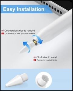 Apple Pencil Yedek Kalem Ucu – 1. ve 2. Nesil, Pro, Usb-C Uyumlu, Şeffaf Saklama Kutulu Set (6'lı) (Beyaz)