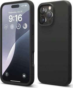 & Aksesuar iPhone 16 Pro Max ile Uyumlu Içi Kadife Dışı Mat Yapıya Sahip Koruma Sağlayan Lansman Silikon Kılıf (Siyah)