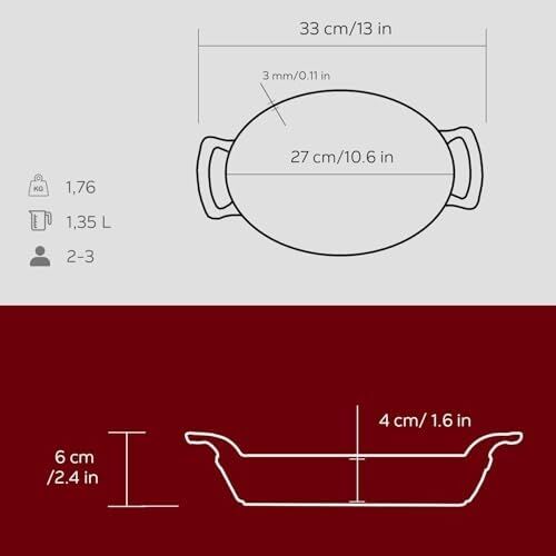 Metal Oval Kuplu Döküm Tava 27X20, Kırmızı