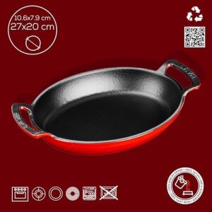 Metal Oval Kuplu Döküm Tava 27X20, Kırmızı