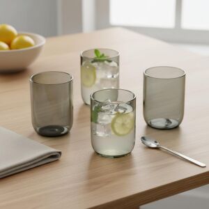 4'lü Füme Renkli Borosilikat Cam Bardak Seti - 290 ml Isıya Dayanıklı Gri Modern Su, Meşrubat ve Kahve Yanı Bardağı - Kurşunsuz Ekolojik (4 Adet)