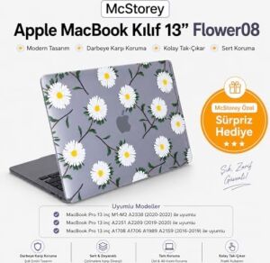 MacBook Pro 13 Çiçek Desenli Kılıf A1706 A1708 A1989 A2159 A2251 A2289 A2338 M1 M2 Uyumlu Baskılı Kristal Sert Kılıf Koruyucu Kapak Yeşil Sarı